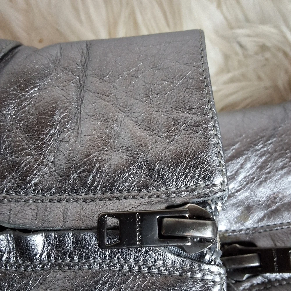 Coach Juliet Silver/ Pewter Leather Ankle Boots 7.5 - Picture 11 of 16